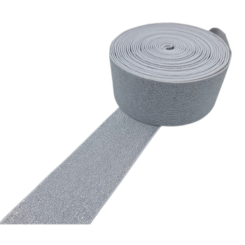 Guma 50mm brokat SREBRO- BIAŁA (op.5m)