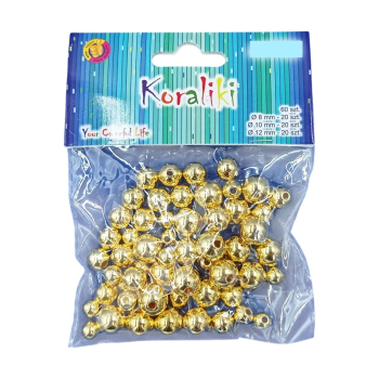Koraliki plastikowe metalizowane złote - mix rozmiarów [op.60szt.]