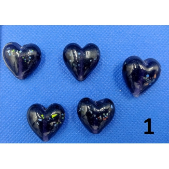 Koraliki szklane - serca - CZARNE