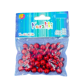Koraliki plastikowe metalizowane czerwone - mix rozmiarów [op.60szt.]
